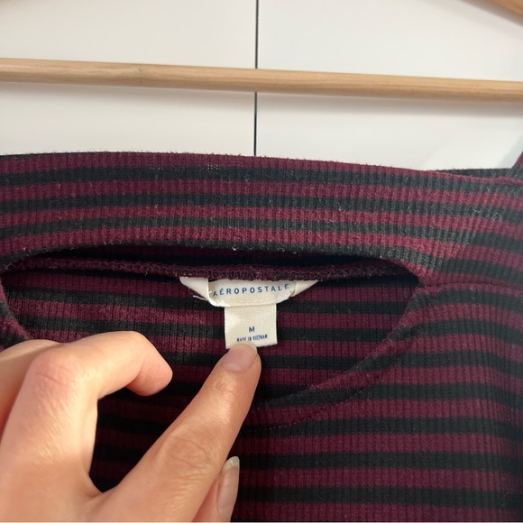 Aeropostale, purple, pink, black, cold, shoulder, sexy, cut out top - Picture 2 of 5